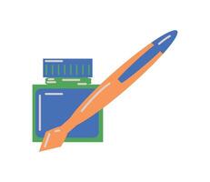ballpoint and ink bottle illustration vector