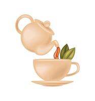 tea day kettle and cup isolated design vector