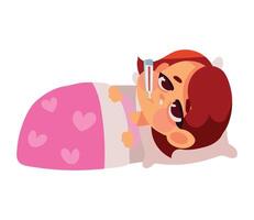 kid sick with fever in a bed icon isolated vector