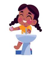 kid washing hands in bathroom isolated icon vector