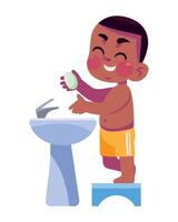 kid washing hands with soap isolated icon vector