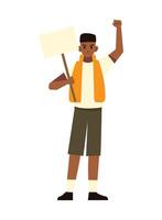 activist boy with banner isolated icon vector