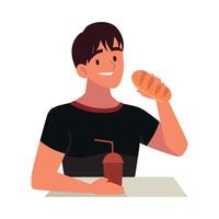 man eating bread illustration isolated vector