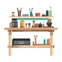 shelf with toolbox of artist work icon isolated vector