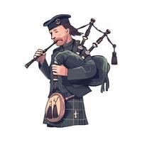 One person playing bagpipe instrument in uniform icon isolated vector