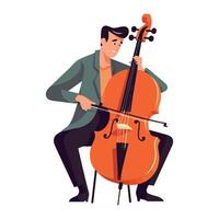 cellist playing classical music on stage with expertise icon vector