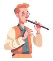 One person blowing wind instrument, isolated portrait icon vector