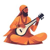 One person playing sitar icon isolated vector