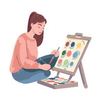 Smiling artist holding paintbrush, creating masterpiece, isolated vector