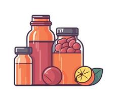 Juice bottles and fresh fruits icon isolated vector