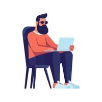 One man sitting, reading a document icon isolated vector