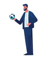 Successful businessman holding soccer ball icon isolated vector
