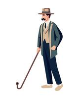 One successful man walking with walk stick icon isolated vector