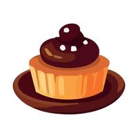 Sweet chocolate cupcake with creamy icing icon isolated vector