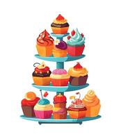 Cute cupcakes with chocolate icing and decoration icon isolated vector