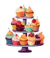Sweet cupcakes with cream and strawberry icon isolated vector