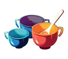 Cooking utensils in multi colored enamel design icon isolated vector