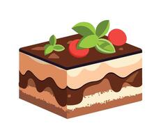 Sweet pie slice with chocolate and strawberry icon isolated vector