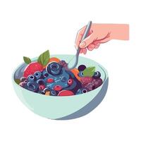 Fresh blueberries and strawberries in a dessert bowl icon isolated vector
