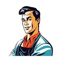 Smiling man looking at camera with pride icon isolated vector