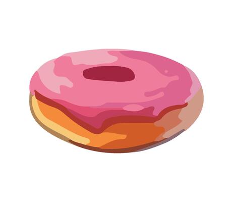 Sweet donut with cream and strawberry icing icon isolated