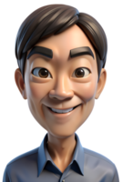 3d cartoon style of a asian man with a raised eyebrow, half-smile, and an amused expression, capturing sarcasm. isolated on background png