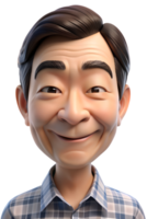 3d cartoon style of a asian man with a raised eyebrow, half-smile, and an amused expression, capturing sarcasm. isolated on background png