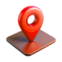3d render of a red navigation point on the map isolated on background png