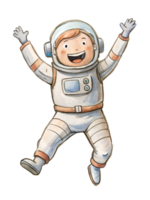 Illustration style drawing A young man in an astronaut suit jumps with joy png