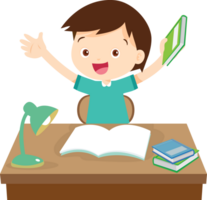 kid learning doing homework read and writing on desk png