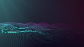 Digital blue pink waves. Wavy magenta turquoise gradient. Looping graphic landscape. Wavy space. Sci-fi microworld. Abstract data flow concept. Focused field with glowing HUD. Blue red background video