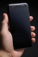 Close-up of a person's hand holding a smartphone photo