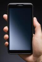 Close-up of a person's hand holding a smartphone photo