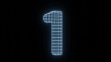 Set of 3d numbers in blue shining outline style on black background. Technology fashion net figure animation. Neon glowing mesh numerals video