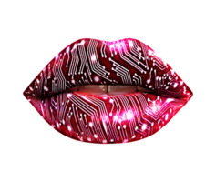 Red lips with a circuit board pattern on them png