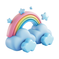 Cloud with rainbow in 3d render isolated on transparent background png