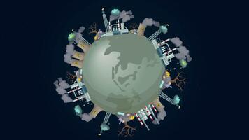 Factories That Damage the Earth Rotating 2D Animation video
