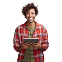 smiling man holding tablet computer and smiling png