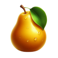 a pear with a leaf and water drop on it png
