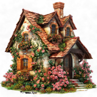 Generated Ai Painting of a house in the countryside, generative png