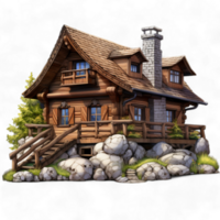Generated Ai lakeside cabin nestled png