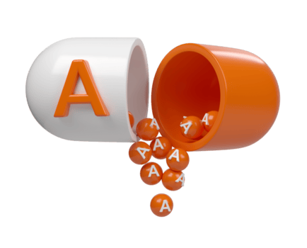 Vitamin ein Orange im Kapsel 3d Symbol. Mineralien Komplex im molekular bilden Pillen. Diät Ergänzung zum Apotheke Werbung. Wissenschaft Medizin Konzept transparent png