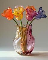 Elegant Glass Vase with Colorful Artistic Flowers photo