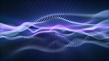 Looped abstract particle flow background with elegant waves, bright blue and pink purple glow effect. Digital waveform screensaver with futuristic neon lines and soft shine. Seamless vj loop 4K 60fps video