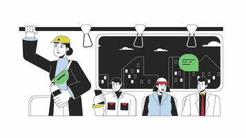 Diverse passengers riding to work line 2D animation. Multiracial people in city vehicle 4K motion graphic. Everyday activity linear animated cartoon flat concept, white background video