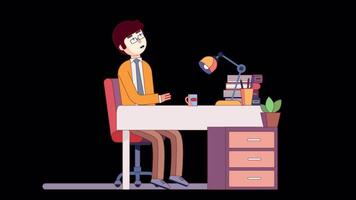 Office Worker Using Computer In The Office On Alpha Channel video
