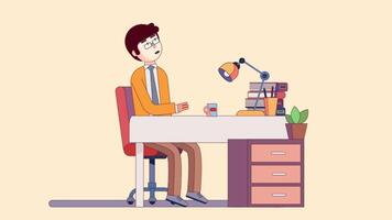 Office Worker Using Computer In The Office 2D Animation video