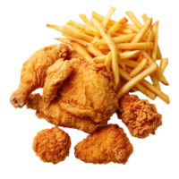 chicken and fries on a transparent background png