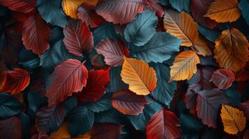 Autumn leaves background top view photo