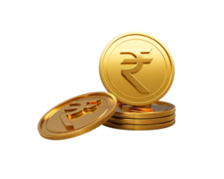 3d Stack Of Golden Indian Rupee Coins Shiny Rounded Coins Stack 3d Illustration png